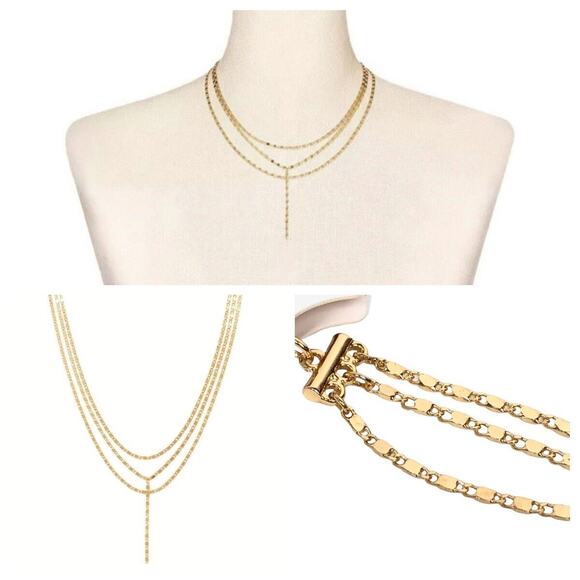 NEW SUGARFIX by BaubleBar Layered Y Chain Necklace Y Drop Gold Color - Picture 1 of 8